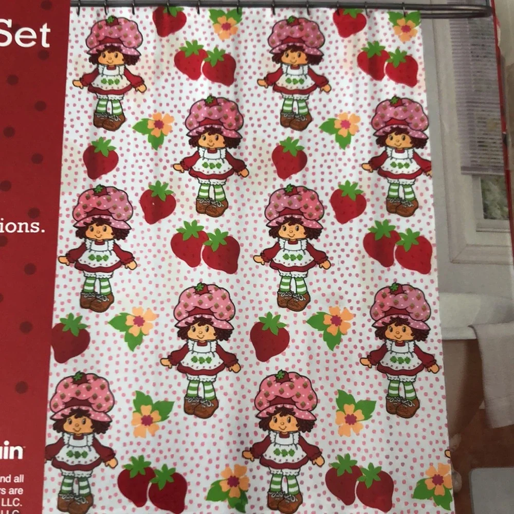 Strawberry Shortcake Shower Curtain Set - Pink Polka Dot